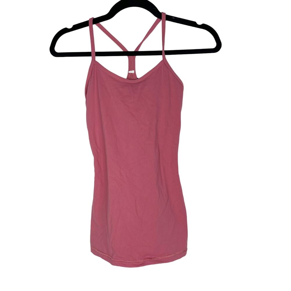 Lululemon Womens 2 Moss Rose Pink Power Pose Tank Top Built In Bra Luon Stretch